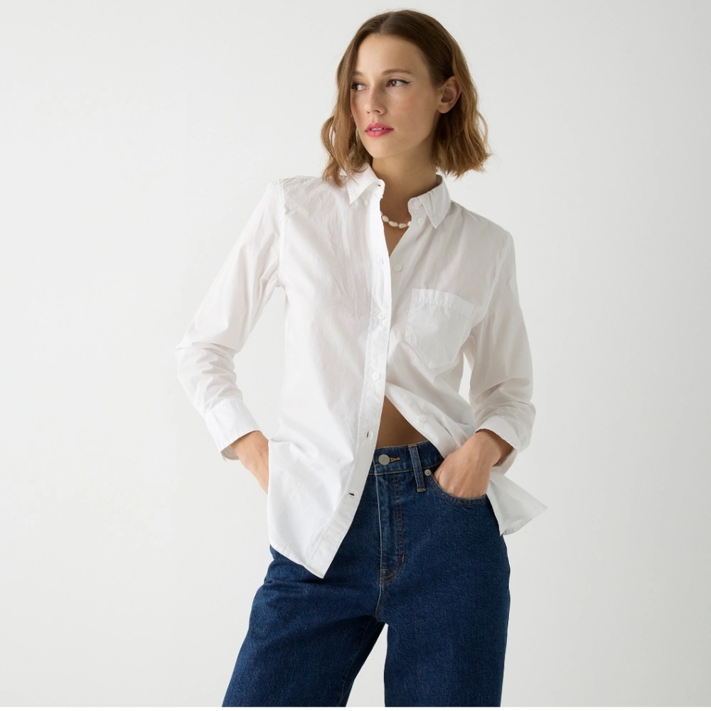 Boyfriend Shirt By J. Crew Crisp White Cotton Button-Up Shirt Size Extra Small